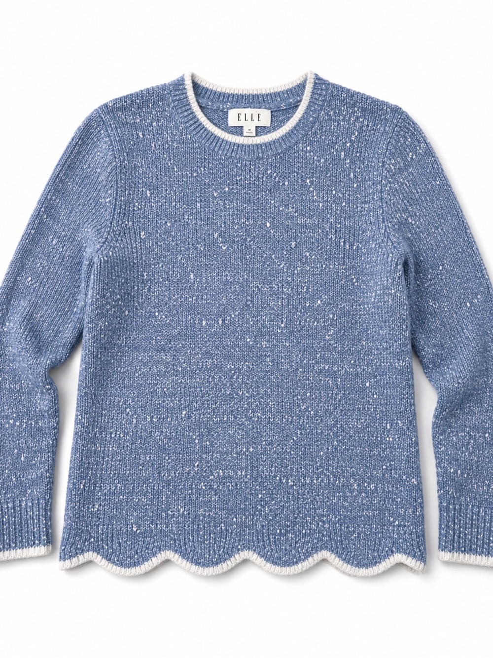 Elle Light Blue Flecked Crewneck Sweater with Scalloped Hem